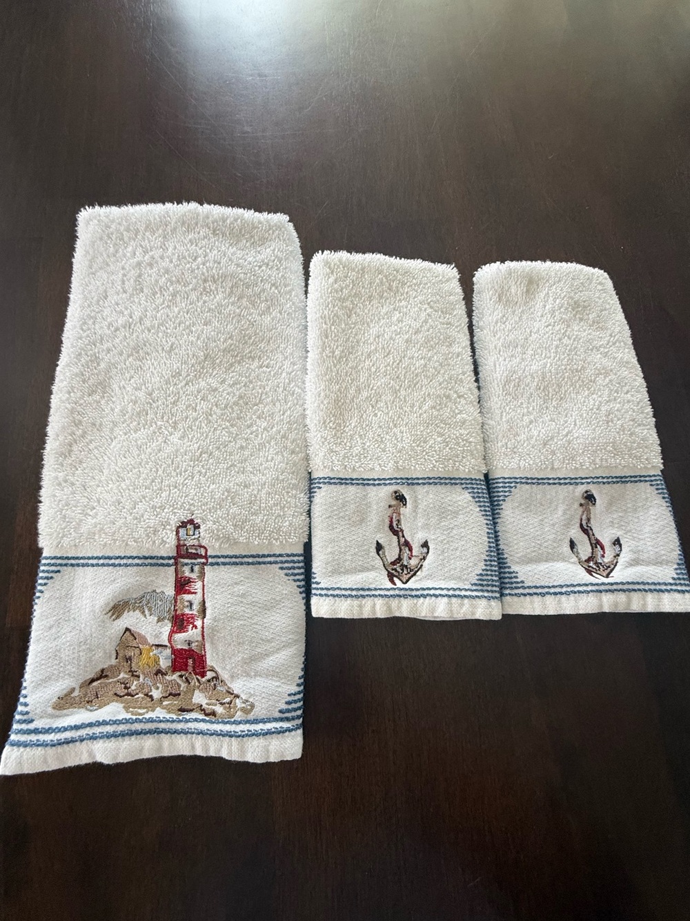 Croscill Home Nautical Embroidered 3-Piece Cotton Towel Set Lighthouse & Anchors